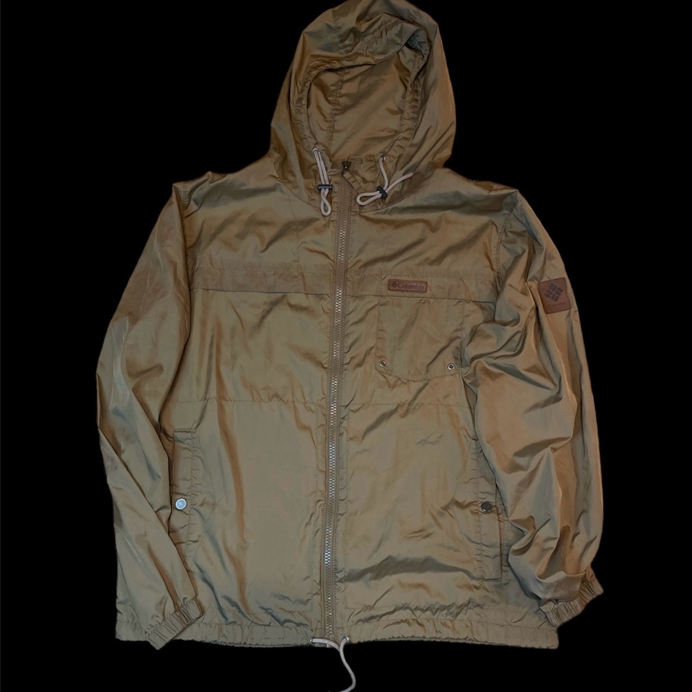 Vintage Colombia Hooded Windbreaker Jacket Tan Camo- Mesh Lined Hood Sz XL